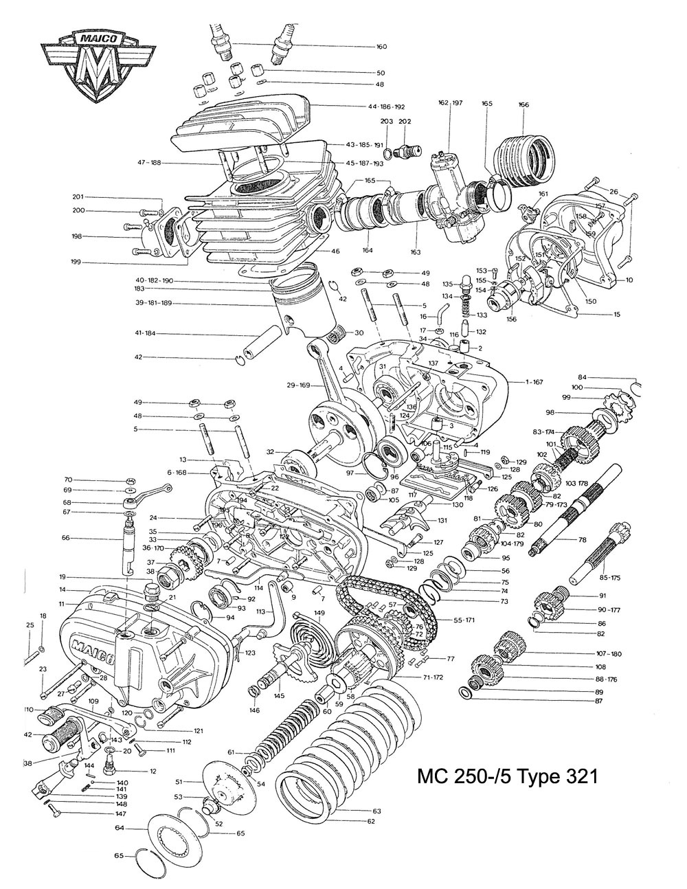 1975 Maico 250 5-Speed Engine parts diagram
