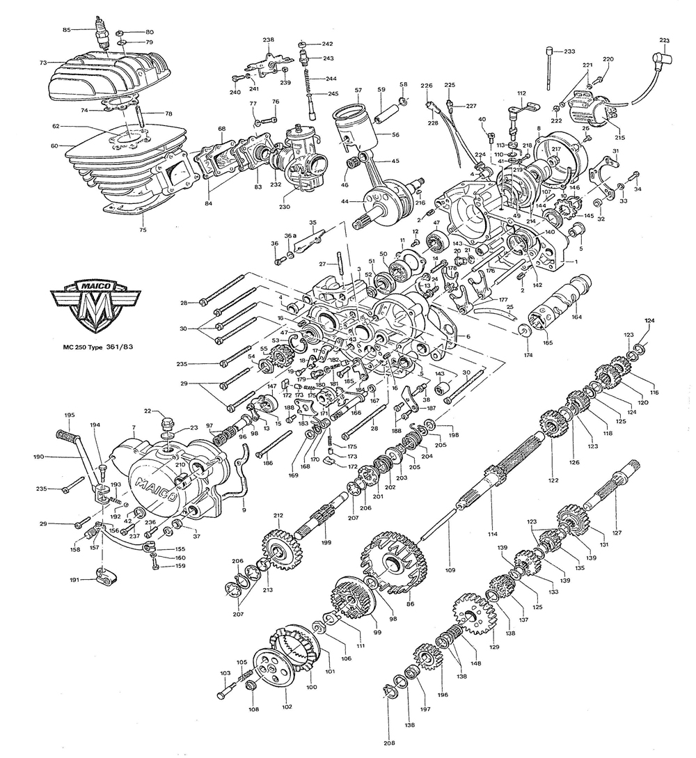 1983 Maico 250 Engine parts diagram
