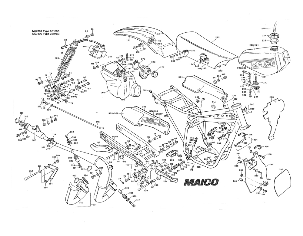 1983 Maico Frame parts diagram